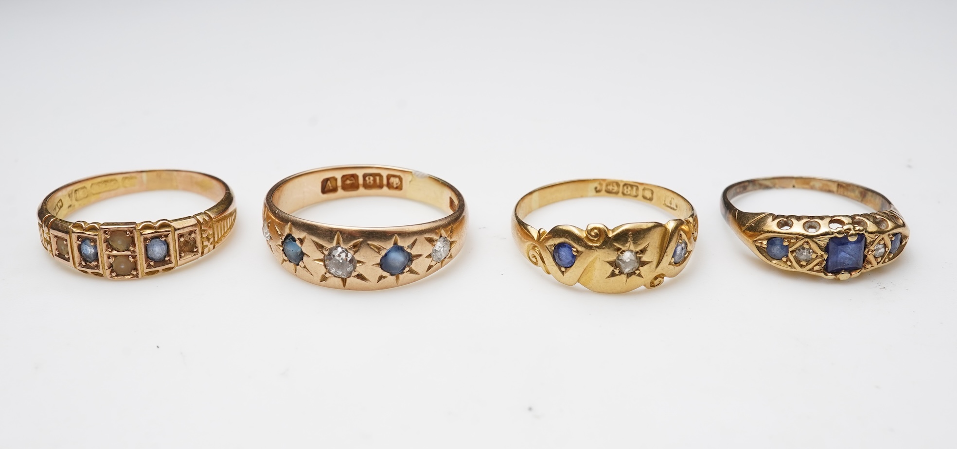 A group of four sapphire rings, late 19th/early 20th century